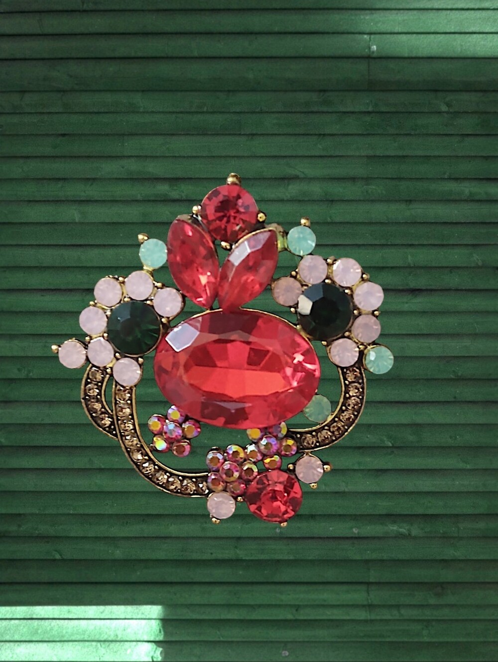 Elegant Red Crystal Floral Brooch